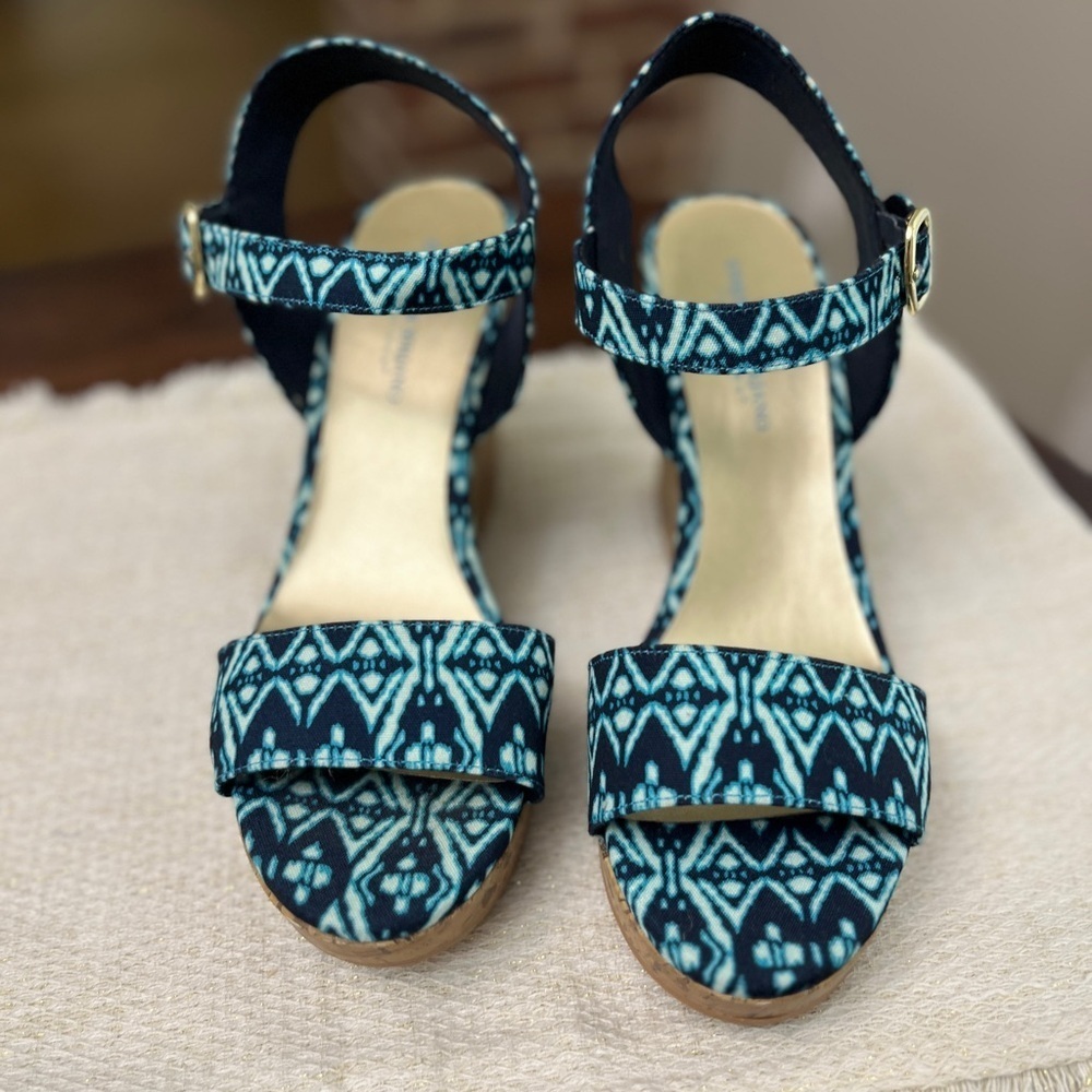 Christian Siriano Wedge Sandals Size 11 Blue Summer Platform Batik Beach Resort